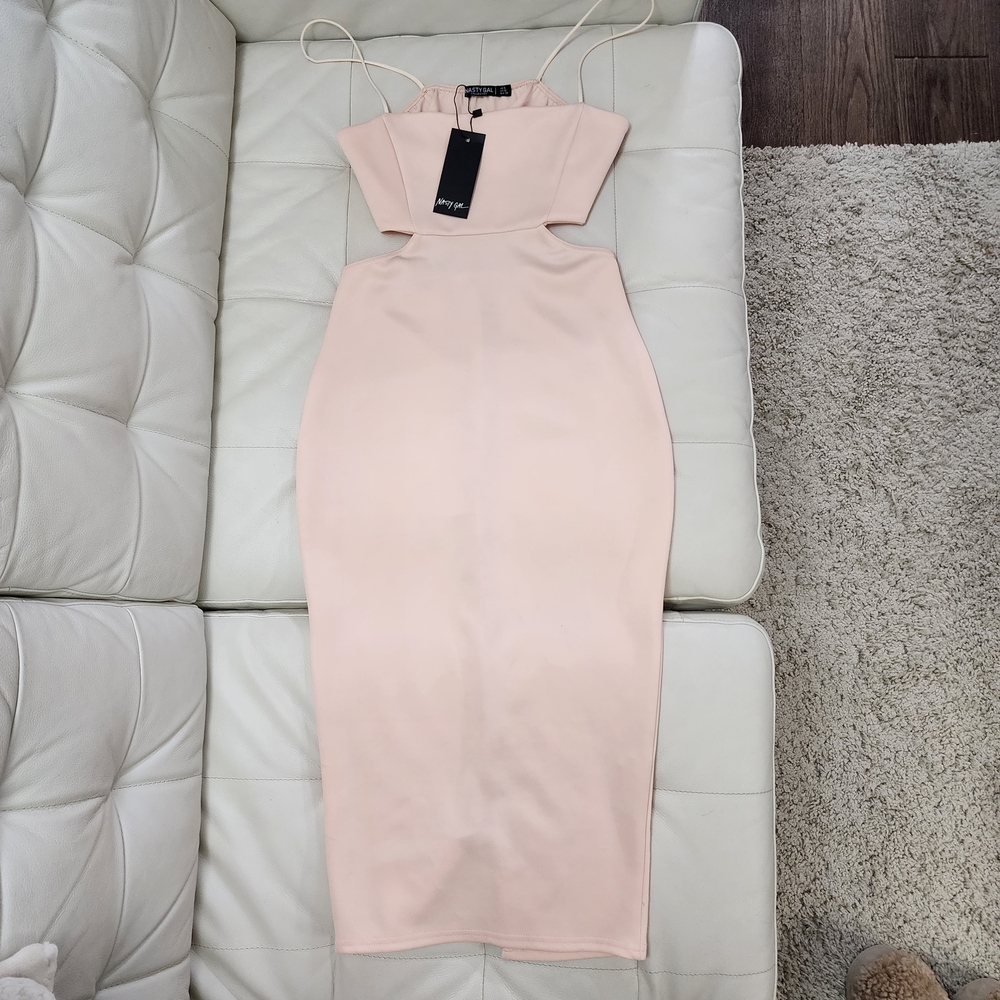 Nasty Gal Pink Spaghetti Strap cut Out Midi Dress  NWT SIZE 6
